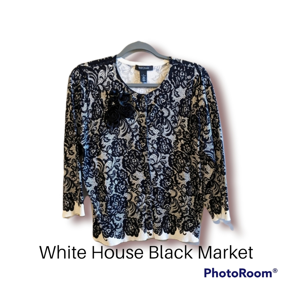 White House Black Market Flower Lace Cardigan Size large